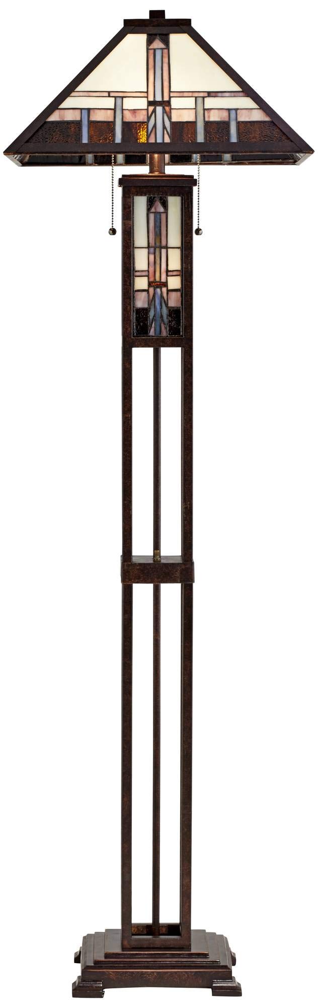 Robert Louis Tiffany Mission Southwest Tiffany Style Standing Floor Lamp with Night Light Art Deco 60.5" Tall Oiled Bronze Copper Stained Glass Shade Decor for Living Room Reading House Bedroom