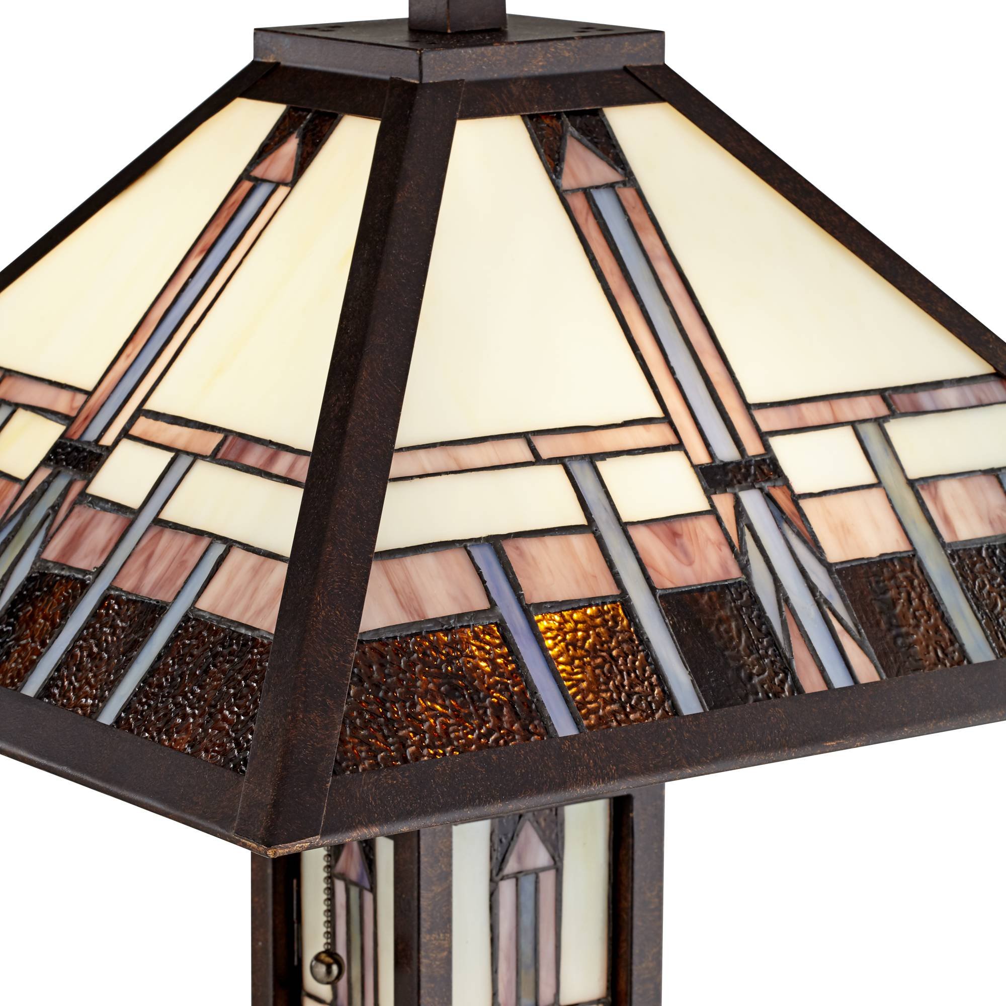 Robert Louis Tiffany Mission Southwest Tiffany Style Standing Floor Lamp with Night Light Art Deco 60.5" Tall Oiled Bronze Copper Stained Glass Shade Decor for Living Room Reading House Bedroom