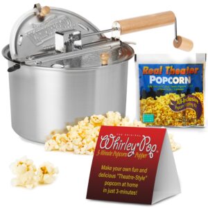 original whirley-pop popcorn popper kit - metal gear - stainless steel - 1 real theater all inclusive popping kit