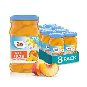 dole fruit jars, yellow cling sliced peaches in 100% fruit juice, gluten free, pantry staples, 23.5 oz resealable jars, (pack of 8)