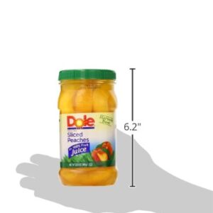 Dole Fruit Jars, Yellow Cling Sliced Peaches in 100% Fruit Juice, Gluten Free, Pantry Staples, 23.5 Oz Resealable Jars, (Pack of 8)