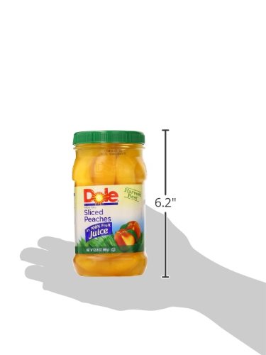 Dole Fruit Jars, Yellow Cling Sliced Peaches in 100% Fruit Juice, Gluten Free, Pantry Staples, 23.5 Oz Resealable Jars, (Pack of 8)