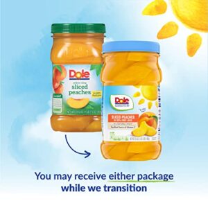 Dole Fruit Jars, Yellow Cling Sliced Peaches in 100% Fruit Juice, Gluten Free, Pantry Staples, 23.5 Oz Resealable Jars, (Pack of 8)