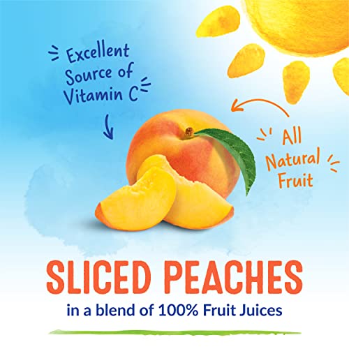 Dole Fruit Jars, Yellow Cling Sliced Peaches in 100% Fruit Juice, Gluten Free, Pantry Staples, 23.5 Oz Resealable Jars, (Pack of 8)