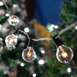 G50 Patio String Lights with 25 Clear Globe Bulbs – Outdoor String Lights – Market Bistro Café Hanging String Lights – Patio Garden Umbrella Globe Lights - Black Wire - 25 Feet…