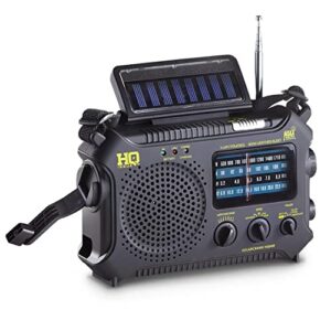 hq issue dynamo emergency radio hand crank solar portable w/am fm, noaa weather alert, shortwave, & flashlight, black