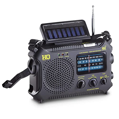 HQ ISSUE Dynamo Emergency Radio Hand Crank Solar Portable W/AM FM, NOAA Weather Alert, Shortwave, & Flashlight, Black