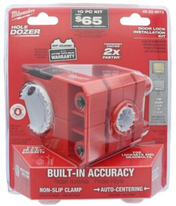 milwaukee 49-22-4073 polycarbonate 1-3/8" - 1-3/4" door lock and deadbolt installation kit with included hole saw, auto-centering guide and non-slip clamp (drill / driver not included)