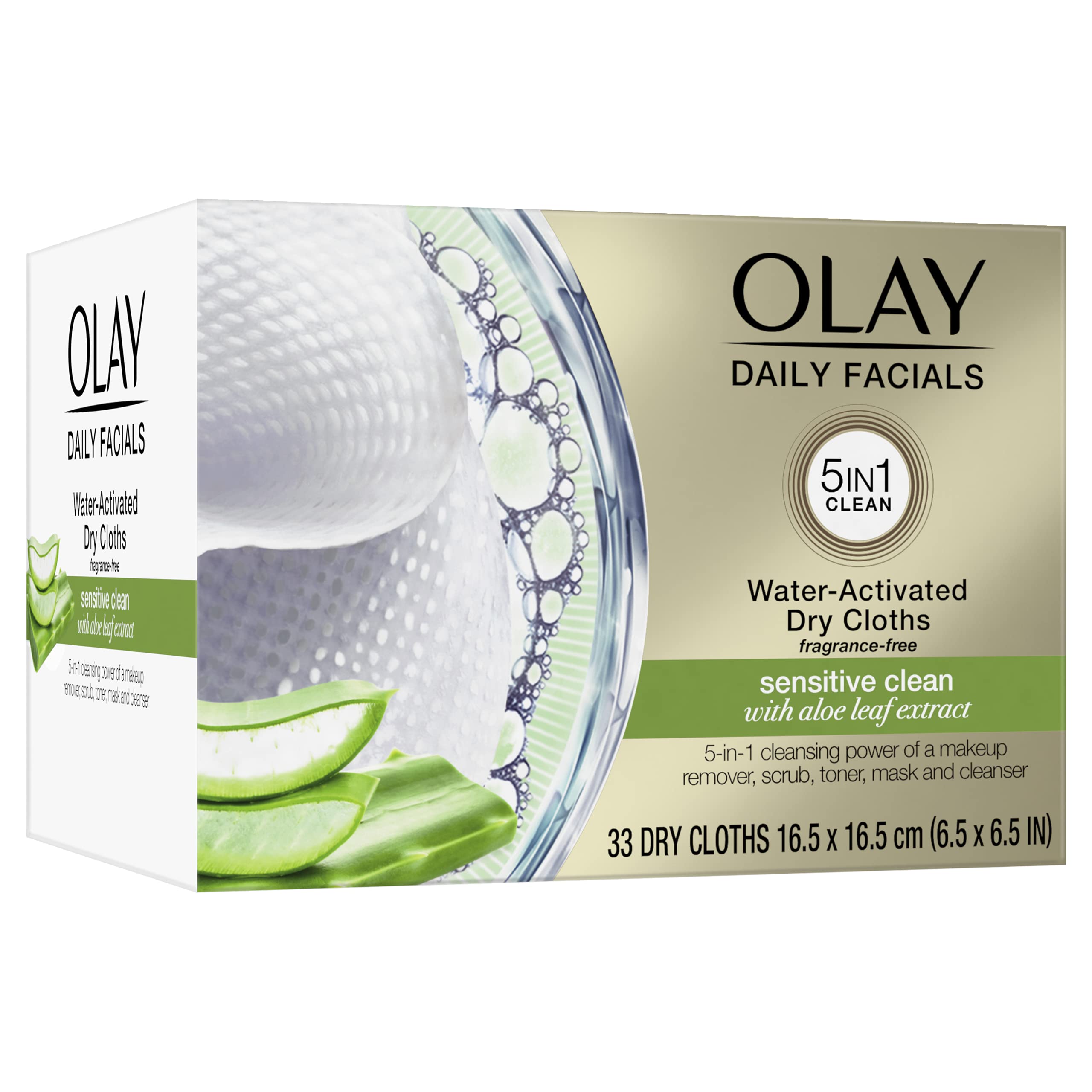 Olay Makeup Remover Wipes Daily Facials Gentle Clean 5-in-1 Water Activated Cleansing Cloths, 33 count (Pack of 1)