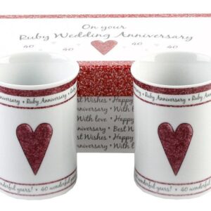 Haysom Interiors Beautifully Designed 40th Ruby Wedding Anniversary Set of Ceramic Mugs with Hearts | Dishwasher and Microwave Safe with Decorative Keepsake Box