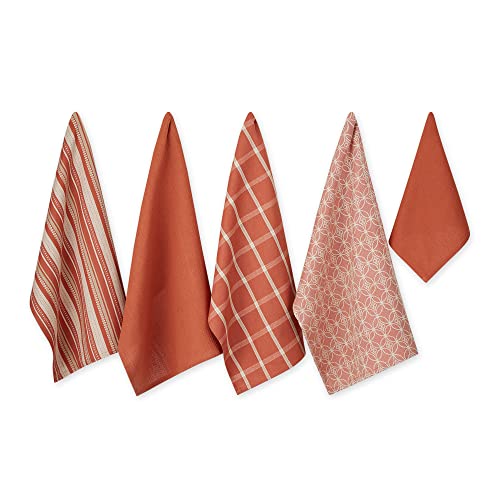 DII Assorted Woven Kitchen Set, Dishtowel, 18x28, Dishcloth, 13x13, Spice, 5 Piece