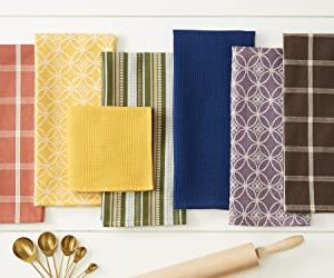 DII Assorted Woven Kitchen Set, Dishtowel, 18x28, Dishcloth, 13x13, Spice, 5 Piece