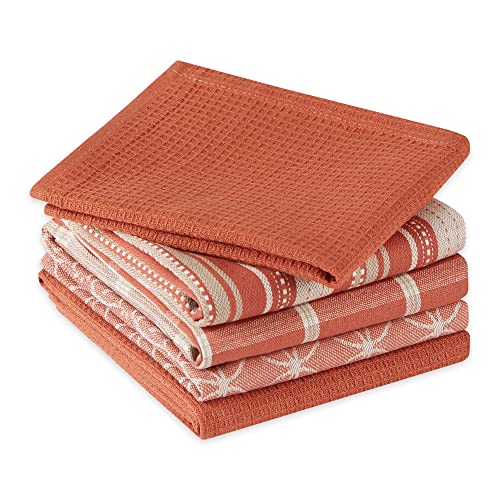 DII Assorted Woven Kitchen Set, Dishtowel, 18x28, Dishcloth, 13x13, Spice, 5 Piece