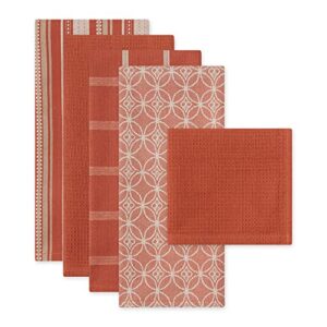 DII Assorted Woven Kitchen Set, Dishtowel, 18x28, Dishcloth, 13x13, Spice, 5 Piece