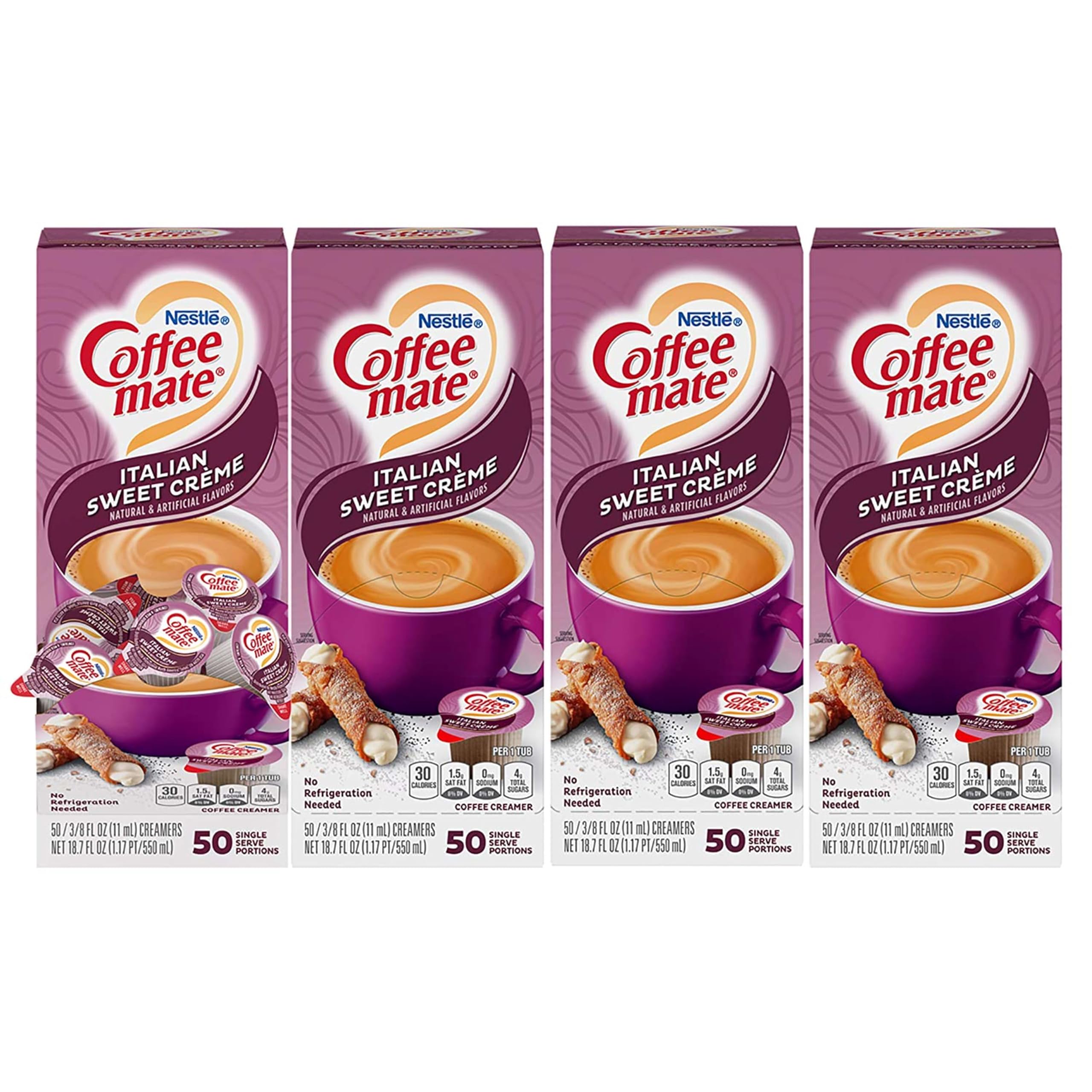 Nestle Coffee mate Coffee Creamer, Italian Sweet Creme, Liquid Creamer Singles, Non Dairy, No Refrigeration, Box of 50 Singles (Pack of 4)