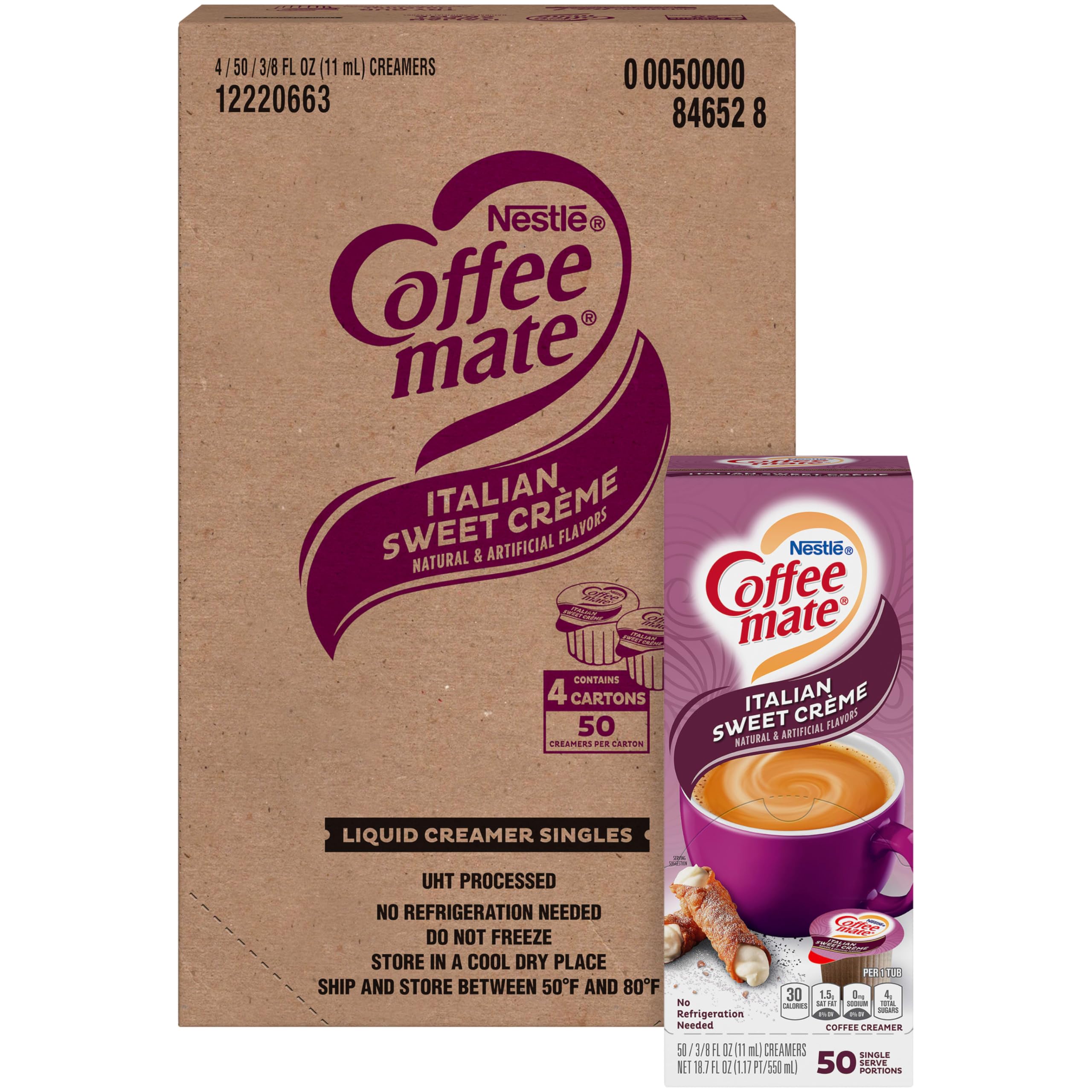 Nestle Coffee mate Coffee Creamer, Italian Sweet Creme, Liquid Creamer Singles, Non Dairy, No Refrigeration, Box of 50 Singles (Pack of 4)