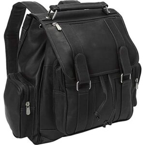 piel leather double loop flap-over laptop backpack, black, one size