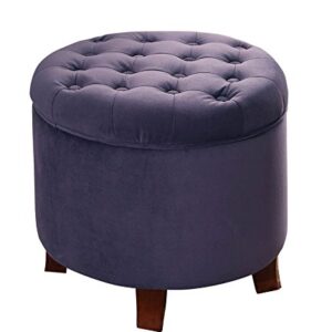 HomePop Velvet Tufted Round Storage Ottoman with Removable Lid, Purple