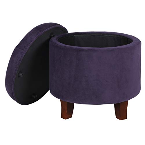 HomePop Velvet Tufted Round Storage Ottoman with Removable Lid, Purple