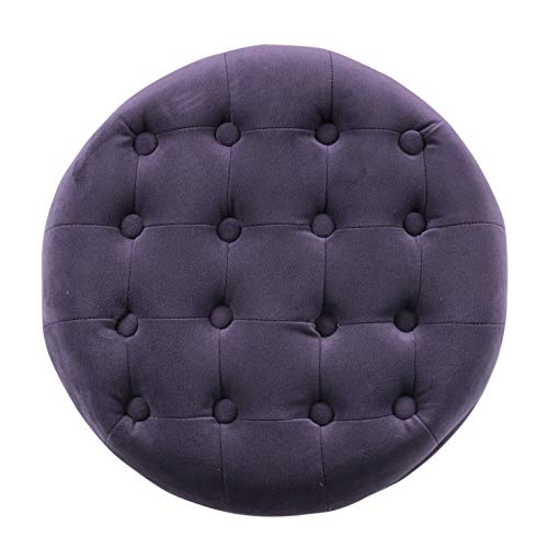 HomePop Velvet Tufted Round Storage Ottoman with Removable Lid, Purple