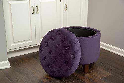 HomePop Velvet Tufted Round Storage Ottoman with Removable Lid, Purple