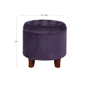 HomePop Velvet Tufted Round Storage Ottoman with Removable Lid, Purple