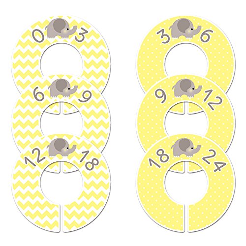 C41 Baby Nursery Closet Clothing Size Dividers Gender Neutral Elephant Yellow Set of 6