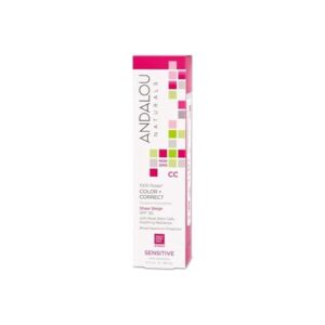 andalou naturals 1000 roses cc color + correct with spf 30, sheer beige, 2-in-1 face sunscreen + cc cream for sensitive skin, helps correct uneven skin tone, reef safe sunscreen, 2 fl oz