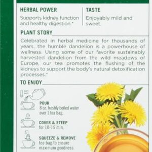 Traditional Medicinals Tea, Organic Dandelion Leaf & Root, Supports Kidney Function & Healthy Digestion, 16 Tea Bags