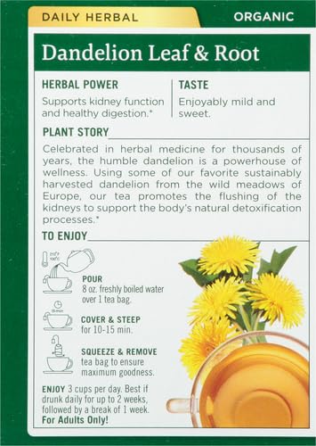 Traditional Medicinals Tea, Organic Dandelion Leaf & Root, Supports Kidney Function & Healthy Digestion, 16 Tea Bags