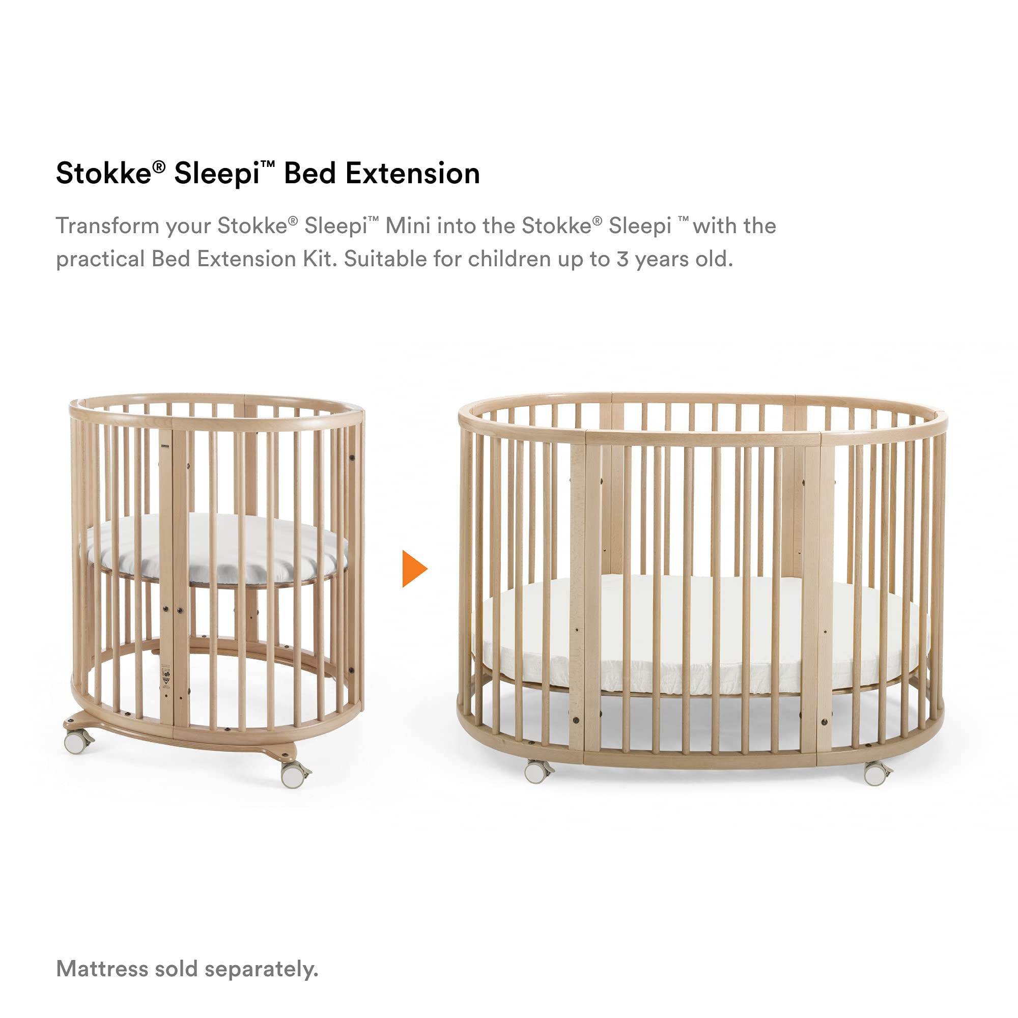 Stokke Sleepi Bed Extension, Natural - Convert Stokke Sleepi Mini Crib Into Stokke Sleepi Bed - Suitable for Children Up to 3 Years - Mattress Sold Separately - Extends Bed to 50 Inches