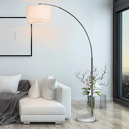 Major-Q Modern 81" Arc Tall X-LARGE Living Room-Stand Up Arching Drum Shade Large Floor Lamp with Real Marble Base for Bedrooms-Corner Lamp for Office Lighting (White)