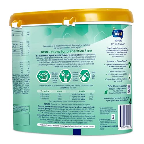 Enfamil Reguline Baby Formula, Milk-Based Infant Nutrition, Dual Prebiotics for Soft, Comfortable Stools within 1 Week of Use, Omega-3 DHA for Immune Support, Reusable Powder Tub, 19.5 Oz​