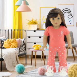 Emily Rose 18 Inch Doll Coral Polka Dot Pajamas PJs Gift Set, with 18" Doll Easter Bunny Slippers! | Gift Boxed! | Compatible with 18-in American Girl and Similar Dolls