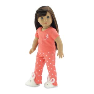 Emily Rose 18 Inch Doll Coral Polka Dot Pajamas PJs Gift Set, with 18" Doll Easter Bunny Slippers! | Gift Boxed! | Compatible with 18-in American Girl and Similar Dolls