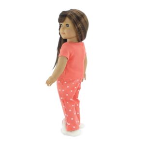 Emily Rose 18 Inch Doll Coral Polka Dot Pajamas PJs Gift Set, with 18" Doll Easter Bunny Slippers! | Gift Boxed! | Compatible with 18-in American Girl and Similar Dolls