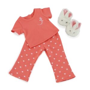 Emily Rose 18 Inch Doll Coral Polka Dot Pajamas PJs Gift Set, with 18" Doll Easter Bunny Slippers! | Gift Boxed! | Compatible with 18-in American Girl and Similar Dolls