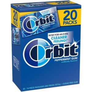 orbit peppermint sugarfree chewing gum bulk, 20 packs of 14-pieces (280 total pieces)
