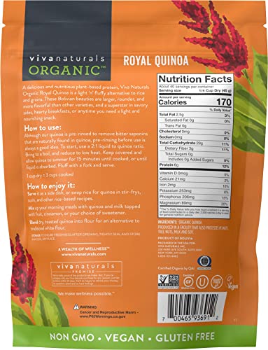 Viva Naturals Organic Quinoa, 4 lb - Plant Based Protein, Fiber and Iron - Pre-Washed Whole Grain Rice and Pasta Substitute for Quinoa Salad - USDA Organic, Gluten Free, Vegan, Non-GMO and Kosher