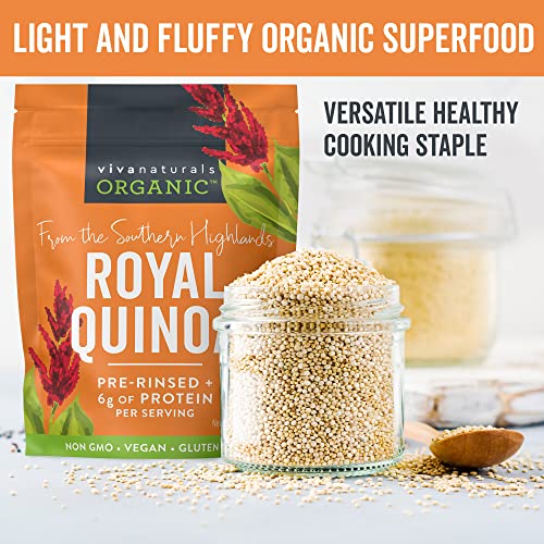 Viva Naturals Organic Quinoa, 4 lb - Plant Based Protein, Fiber and Iron - Pre-Washed Whole Grain Rice and Pasta Substitute for Quinoa Salad - USDA Organic, Gluten Free, Vegan, Non-GMO and Kosher