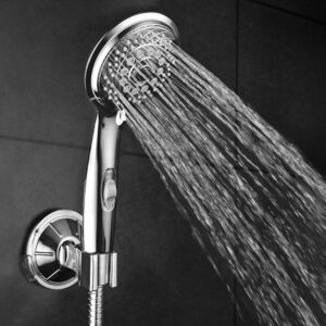 HotelSpa 7-setting AquaCare Series Spiral Handheld Shower Head Luxury Convenience Package with Pause Switch, Extra-long Hose PLUS Extra Low-Reach Bracket Stainless Steel Hose - All-Chrome Finish