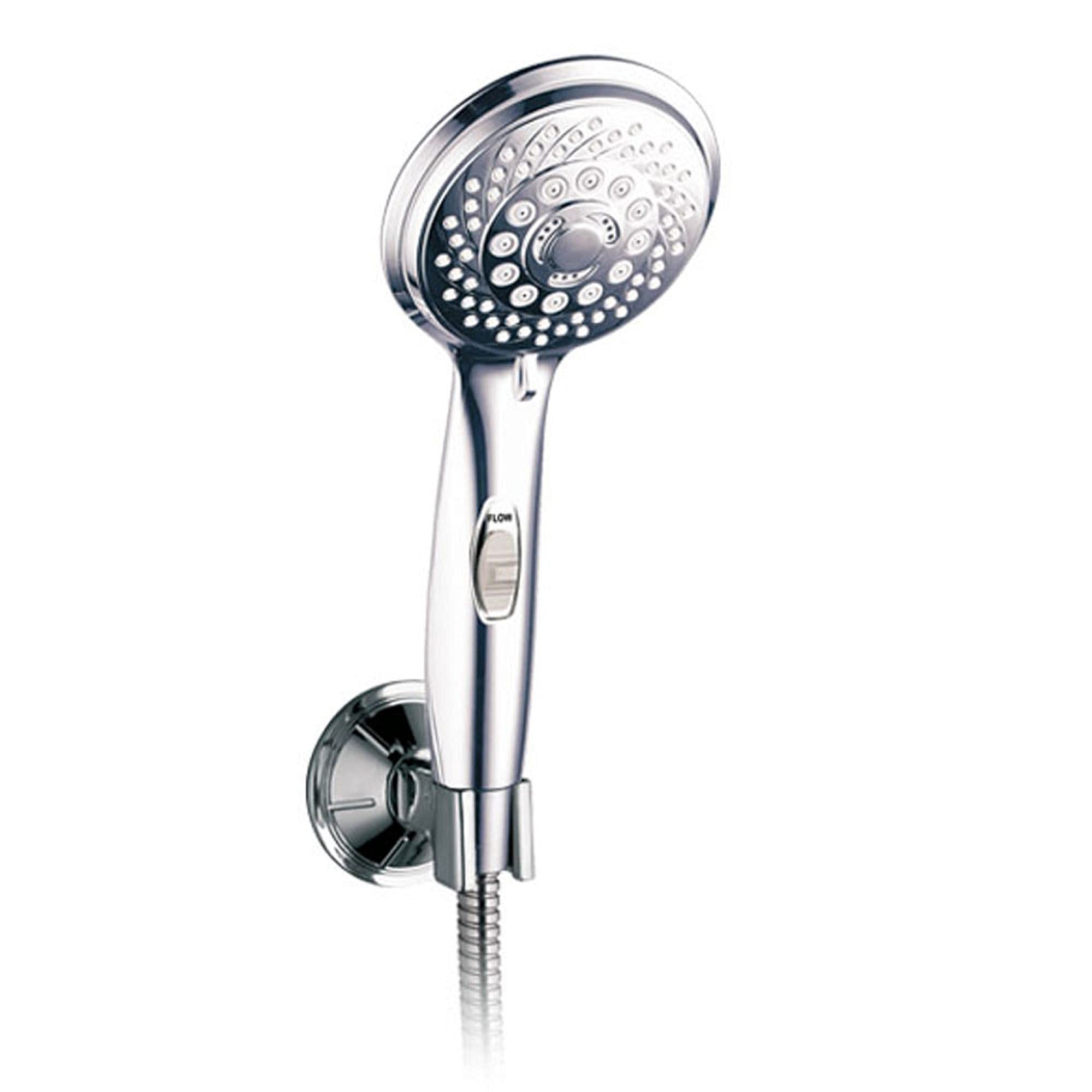 HotelSpa 7-setting AquaCare Series Spiral Handheld Shower Head Luxury Convenience Package with Pause Switch, Extra-long Hose PLUS Extra Low-Reach Bracket Stainless Steel Hose - All-Chrome Finish