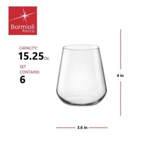 Bormioli Rocco Inalto Stemless Wine Glass, 15-3/4-Ounce, Set of 6