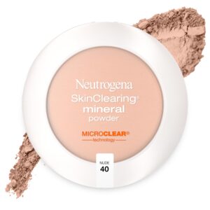 neutrogena skinclearing mineral acne-concealing pressed powder compact, shine-free & oil-absorbing makeup with salicylic acid to cover, treat & prevent acne breakouts, nude 40, 38 oz (pack of 2)