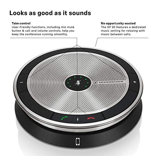 Sennheiser Enterprise Solution SP 20 ML 506050 Sound-Enhanced, User Friendly Mobile Speaker Phone For Desk Mobile Phone Softphone PC Connection Skype for Business Certified, Silver, EXPAND SP 20