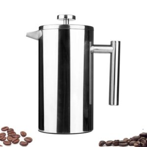 highwin small stainless steel french press, 12-ounce dual-filter coffee plunger pot brewer and maker for individual serving, silver