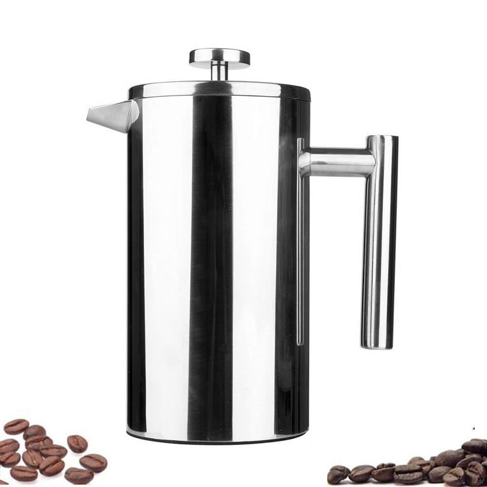 Highwin Small Stainless Steel French Press, 12-Ounce Dual-Filter Coffee Plunger Pot Brewer and Maker for Individual Serving, Silver