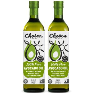 chosen foods 100% pure avocado oil, keto and paleo diet friendly, kosher oil for baking, high-heat cooking, frying, homemade sauces, dressings and marinades (1 liter, 2 pack)