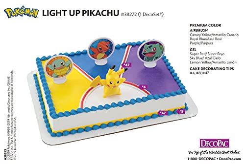 DecoSet® Pokemon Light Up Pikachu Cake Topper, 4 - Piece Decoration Set, Birthday Decorations For All Size and Shape Cakes