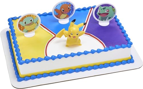 DecoSet® Pokemon Light Up Pikachu Cake Topper, 4 - Piece Decoration Set, Birthday Decorations For All Size and Shape Cakes